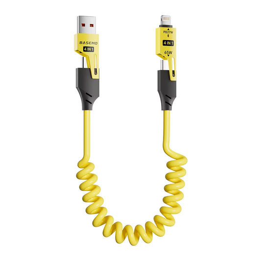 65W Spring Telescopic Four in One Data Cable USB Mech Super Fast Charging Phone Data Cable Suitable for Iphone 16 Huawei